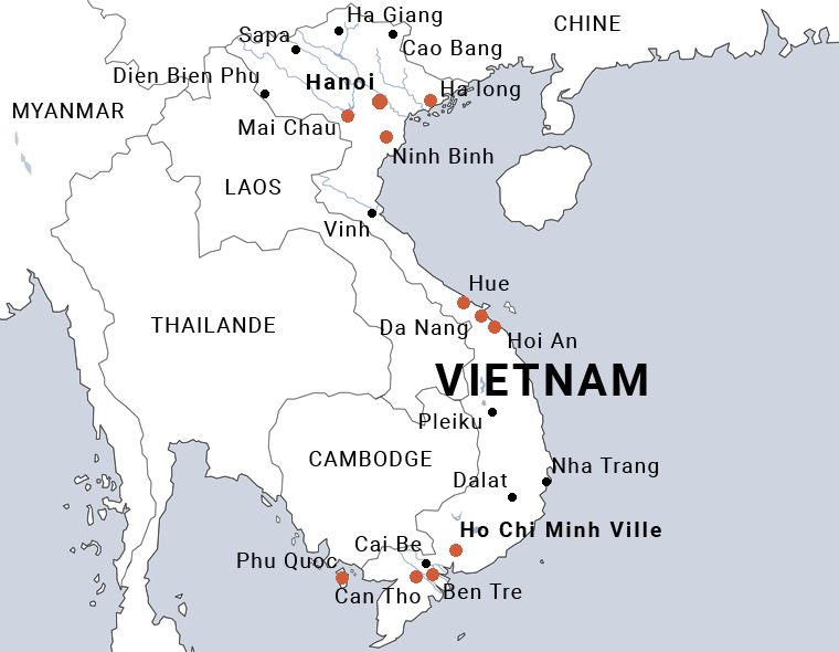 Carte_Vietnam_Halong_Phu_Quoc_16j Carte du Vietnam de Ha Long à Phu Quoc en 16 jours