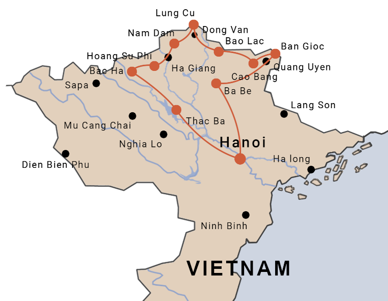 Carte de la boucle de Ha Giang à moto en 10 jours